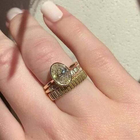 14k الذهب البيضاوي قطع سوليتير الحافة خاتم الخطوبة للنساء، آرت ديكو تشيكوسلوفاكيا الماس محاكاة خاتم الزفاف، الحافة البيضاوية مجوهرات الزفاف هدية in Kuwait