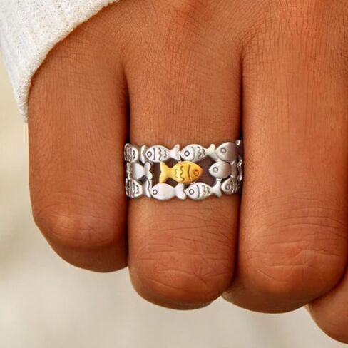 Adjustable Fish Design Ring Unique Inspirational Hope Jewelry Gift for Women Best Friend Sister in Kuwait