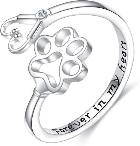 YFN Paw Print Ring for Women 925 Sterling Silver Dog Cat Paw Ring Puppy Lovers Adjustable 6-8 Inches Pet Memorial Jewelry Gift for Pet Loving Friends and Families in Kuwait