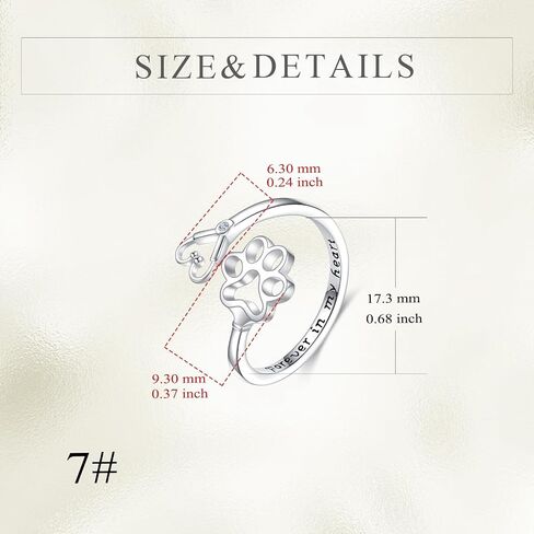 YFN Paw Print Ring for Women 925 Sterling Silver Dog Cat Paw Ring Puppy Lovers Adjustable 6-8 Inches Pet Memorial Jewelry Gift for Pet Loving Friends and Families in Kuwait