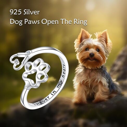 YFN Paw Print Ring for Women 925 Sterling Silver Dog Cat Paw Ring Puppy Lovers Adjustable 6-8 Inches Pet Memorial Jewelry Gift for Pet Loving Friends and Families in Kuwait