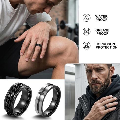 15Pcs Stainless Steel Rings for Men Women Cool Smooth Pinky Ring Non Tarnish Fashion Simple Wedding Engagement Black Spinning Ring Set Comfort Fit Size 7-13 in Saudi Arabia