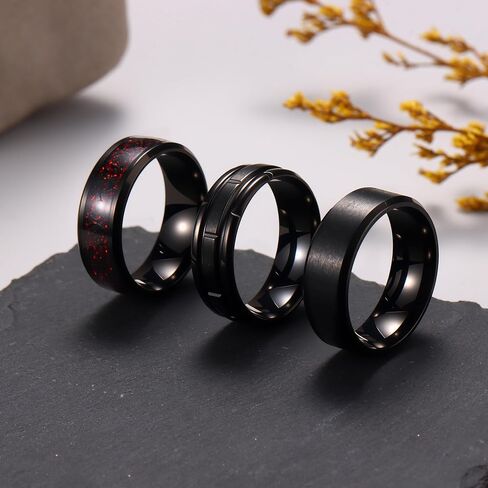 15Pcs Stainless Steel Rings for Men Women Cool Smooth Pinky Ring Non Tarnish Fashion Simple Wedding Engagement Black Spinning Ring Set Comfort Fit Size 7-13 in Saudi Arabia