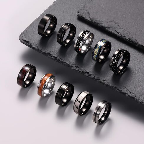15Pcs Stainless Steel Rings for Men Women Cool Smooth Pinky Ring Non Tarnish Fashion Simple Wedding Engagement Black Spinning Ring Set Comfort Fit Size 7-13 in Saudi Arabia
