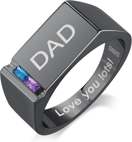 Custom Men's Birthstone Ring, Personalized DAD Ring with Engraved Name, 925 Sterling Silver Father’s Day Gift for Dad or Grandfather, Unique Men’s Jewelry in Saudi Arabia