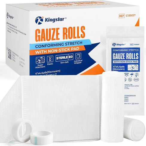 Sterile Gauze Rolls 4in x 4.4yds with Non-Stick Pad, 20 Pack Individually Wrapped Sterile Gauze Bandages, Latex-Free Medical Grade Wound Care for Home, Clinic, Vet & Outdoor in Saudi Arabia