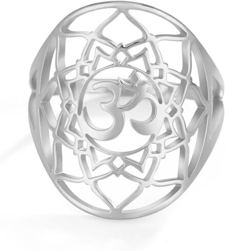 OM OHM AUM خاتم الوئام الروحي الهندوسي الرموز السنسكريتية زهرة الحياة خاتم شقرا اليوغا ماندالا تميمة البوذية الهندوسية مجوهرات دينية التأمل هدية in Kuwait
