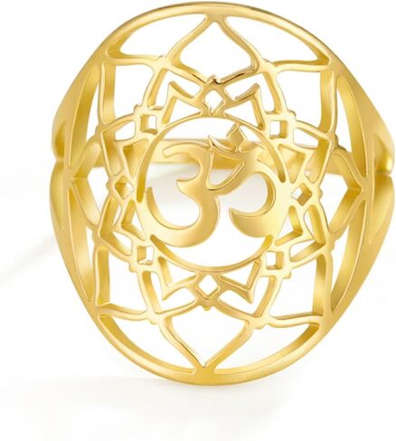 OM OHM AUM خاتم الوئام الروحي الهندوسي الرموز السنسكريتية زهرة الحياة خاتم شقرا اليوغا ماندالا تميمة البوذية الهندوسية مجوهرات دينية التأمل هدية in Kuwait