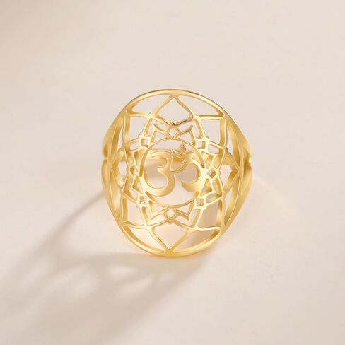 OM OHM AUM خاتم الوئام الروحي الهندوسي الرموز السنسكريتية زهرة الحياة خاتم شقرا اليوغا ماندالا تميمة البوذية الهندوسية مجوهرات دينية التأمل هدية in Kuwait