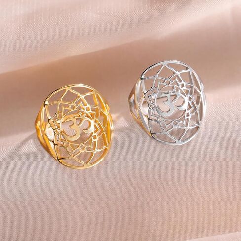 OM OHM AUM خاتم الوئام الروحي الهندوسي الرموز السنسكريتية زهرة الحياة خاتم شقرا اليوغا ماندالا تميمة البوذية الهندوسية مجوهرات دينية التأمل هدية in Kuwait