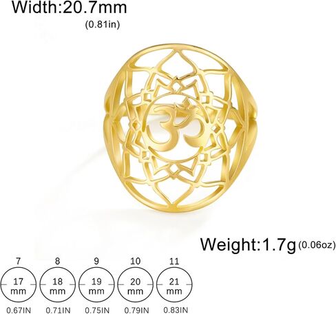 OM OHM AUM خاتم الوئام الروحي الهندوسي الرموز السنسكريتية زهرة الحياة خاتم شقرا اليوغا ماندالا تميمة البوذية الهندوسية مجوهرات دينية التأمل هدية in Kuwait
