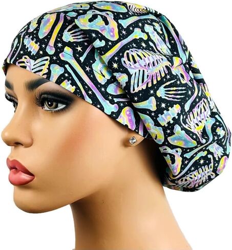 قبعات DK Scrub، قبعة جراحية، قبعة Euro Scrub، قبعة تكنولوجيا الأشعة، قبعة Ortho Scrub، Creepy X Ray Bones Green in Kuwait