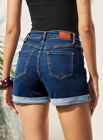 Sidefeel Women's Jean Shorts High Waisted Drawstring Fold Hem Baggy Denim Shorts in Kuwait