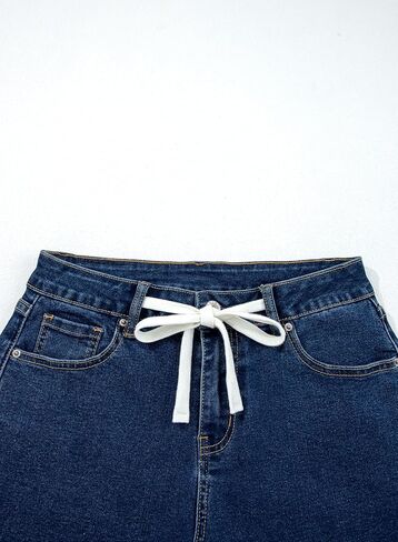 Sidefeel Women's Jean Shorts High Waisted Drawstring Fold Hem Baggy Denim Shorts in Kuwait