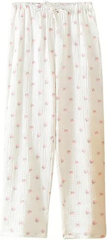 codcm Womens Cotton Gauze Cute Print Pajama Pants Loose Fit Lightweight Wide Leg Sleep Lounge Pj Bottoms With Pockets in Kuwait