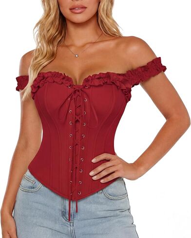Scarlet Darkness Corset Tops for Women Lace Up Overbust Corset Ruffle Bustier Top in Kuwait