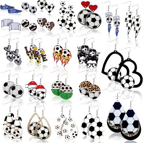 Landical 24 Pairs Wooden Soccer Earrings Stud Set Football Print Dangle Earrings Drop Sports Lover Jewelry for Women Gifts in Kuwait
