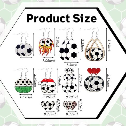 Landical 24 Pairs Wooden Soccer Earrings Stud Set Football Print Dangle Earrings Drop Sports Lover Jewelry for Women Gifts in Kuwait
