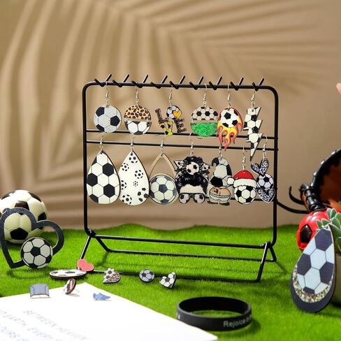 Landical 24 Pairs Wooden Soccer Earrings Stud Set Football Print Dangle Earrings Drop Sports Lover Jewelry for Women Gifts in Kuwait