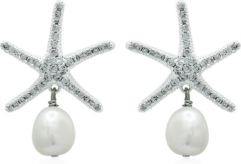 Starfish Earrings for Women Sparky CZ 14K Gold Plated Pearl Starfish Drop Earrings Summer Ocean Beach Jewelry in Saudi Arabia