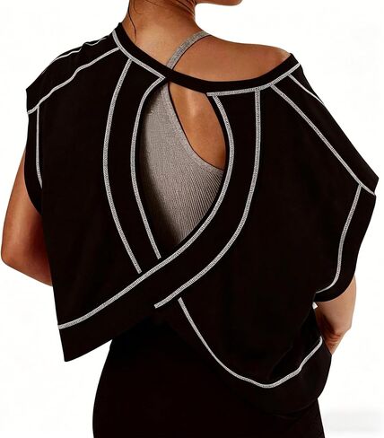Women Workout Open Back Tops Loose Fit V Neck Slouchy Short Sleeve Tee Athletic Gym Yoga in Kuwait