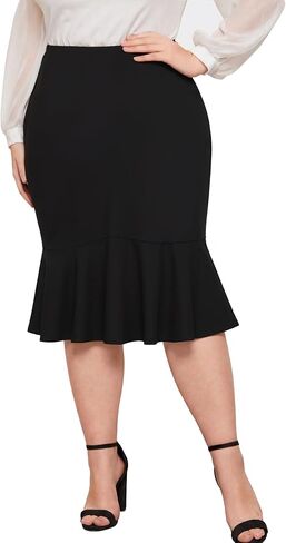 Womens Plus Size Fishtail Pencil Skirt High Waist Midi Stretchy Office Work Skirt Business Casual in Saudi Arabia
