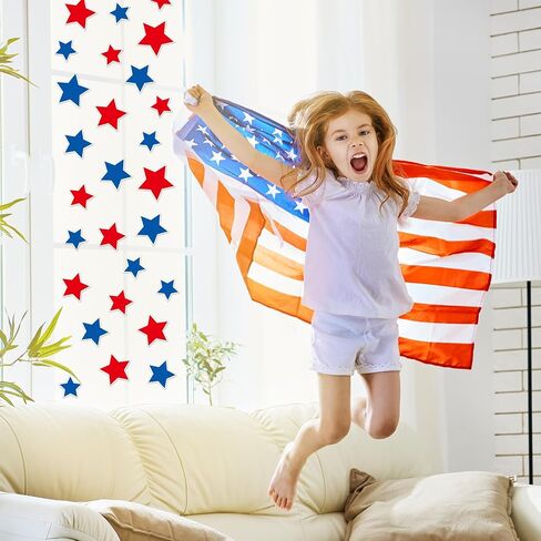 Whaline 34Pcs Patriotic Thick Gel Clings Red Blue Star 4th of July Star Reusable Window Decals for 250th Anniversary Home School Classroom Decor Independence Day Holiday Party Supplies, 2 Sheet in Kuwait