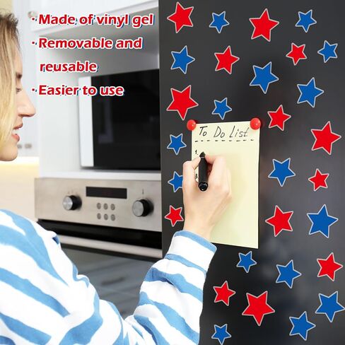 Whaline 34Pcs Patriotic Thick Gel Clings Red Blue Star 4th of July Star Reusable Window Decals for 250th Anniversary Home School Classroom Decor Independence Day Holiday Party Supplies, 2 Sheet in Kuwait