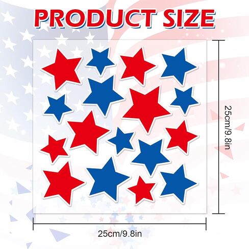 Whaline 34Pcs Patriotic Thick Gel Clings Red Blue Star 4th of July Star Reusable Window Decals for 250th Anniversary Home School Classroom Decor Independence Day Holiday Party Supplies, 2 Sheet in Kuwait