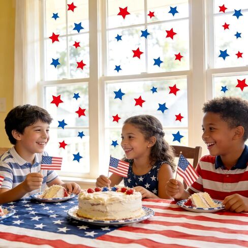 Whaline 34Pcs Patriotic Thick Gel Clings Red Blue Star 4th of July Star Reusable Window Decals for 250th Anniversary Home School Classroom Decor Independence Day Holiday Party Supplies, 2 Sheet in Kuwait