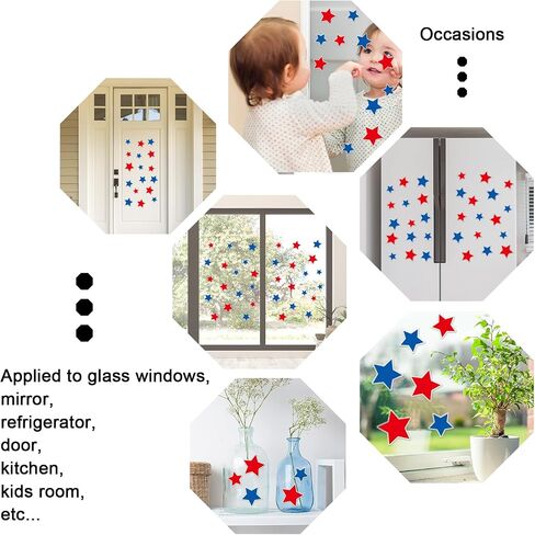 Whaline 34Pcs Patriotic Thick Gel Clings Red Blue Star 4th of July Star Reusable Window Decals for 250th Anniversary Home School Classroom Decor Independence Day Holiday Party Supplies, 2 Sheet in Kuwait