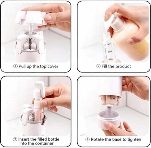 4 in 1 Travel Dispenser Bottle,4 Pack 30ML Travel Bottles for Toiletries, Leak Proof Travel Size Containers (White, OneSize) in Saudi Arabia