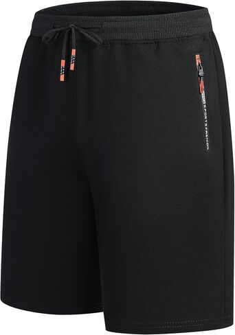 JustSun Men's Athletic Running Shorts Zipper Pockets Gym Workout Shorts Men's Cotton Sweat Shorts Golf Tennis Hiking in Saudi Arabia