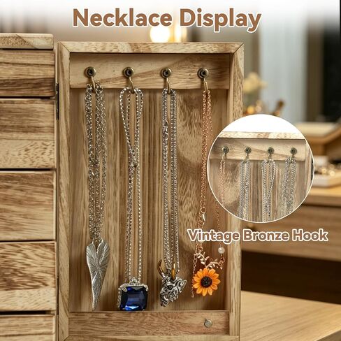 GUOER Jewelry Box for Women, 5-Layer Wooden Jewelry Organizer with Mirror, 4 Drawers & Side Doors for Necklaces, Rings, Earrings, Rustic Torched Wood in Saudi Arabia