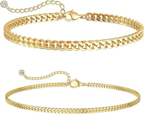Anklets for Women, Gold/Silver Chunky Cuban Link Anklet Bracelets for Women Layered Gold Anklets for Women Waterproof Adjustable Women's Anklets Beach Jewelry in Saudi Arabia