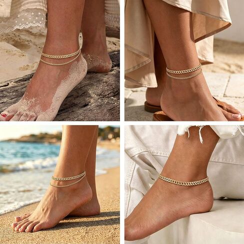 Anklets for Women, Gold/Silver Chunky Cuban Link Anklet Bracelets for Women Layered Gold Anklets for Women Waterproof Adjustable Women's Anklets Beach Jewelry in Saudi Arabia