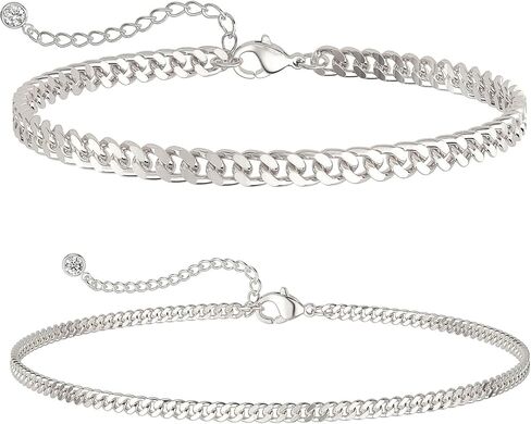 Anklets for Women, Gold/Silver Chunky Cuban Link Anklet Bracelets for Women Layered Gold Anklets for Women Waterproof Adjustable Women's Anklets Beach Jewelry in Saudi Arabia
