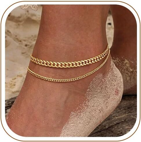 Anklets for Women, Gold/Silver Chunky Cuban Link Anklet Bracelets for Women Layered Gold Anklets for Women Waterproof Adjustable Women's Anklets Beach Jewelry in Saudi Arabia