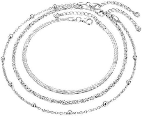 3 Piece Layered Anklets for Women, Boho Beach Foot Jewelry Set for Summer, Adjustable Herringbone Chain Anklet, Birthday Jewelry Gift in Kuwait