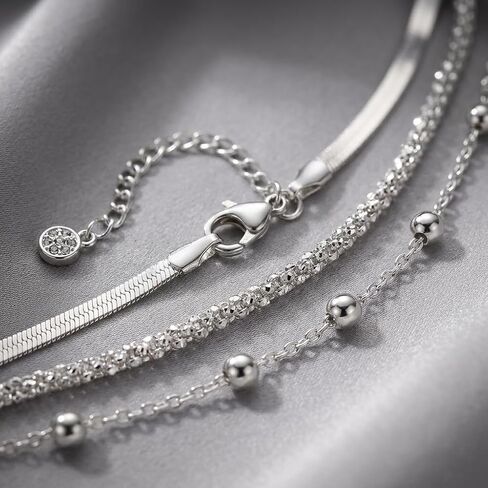 3 Piece Layered Anklets for Women, Boho Beach Foot Jewelry Set for Summer, Adjustable Herringbone Chain Anklet, Birthday Jewelry Gift in Kuwait
