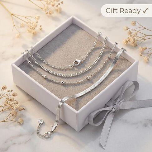 3 Piece Layered Anklets for Women, Boho Beach Foot Jewelry Set for Summer, Adjustable Herringbone Chain Anklet, Birthday Jewelry Gift in Kuwait