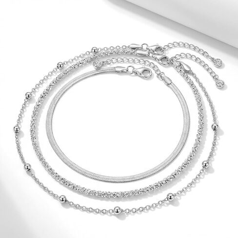3 Piece Layered Anklets for Women, Boho Beach Foot Jewelry Set for Summer, Adjustable Herringbone Chain Anklet, Birthday Jewelry Gift in Kuwait