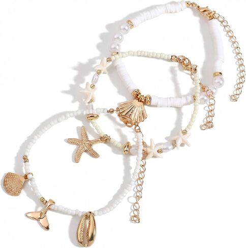 3 PCS Shell Ankle Bracelets for Women, Boho Adjustable Beach Anklet, Gold Plated Shell Anklet, Starfish Seashell Jewelry Anklets Summer Beach Foot Jewelrys in Kuwait