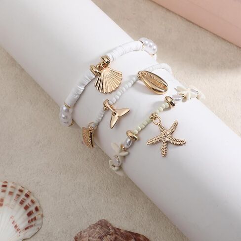 3 PCS Shell Ankle Bracelets for Women, Boho Adjustable Beach Anklet, Gold Plated Shell Anklet, Starfish Seashell Jewelry Anklets Summer Beach Foot Jewelrys in Kuwait
