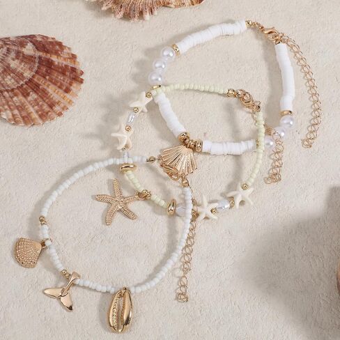 3 PCS Shell Ankle Bracelets for Women, Boho Adjustable Beach Anklet, Gold Plated Shell Anklet, Starfish Seashell Jewelry Anklets Summer Beach Foot Jewelrys in Kuwait