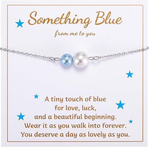 Something Blue Anklet for Bride, White Blue Pearl Jewelry, Wedding Day Gift for Bride, Adjustable Silver-Tone Ankle Bracelet, Bridal Shower Bachelorette Gift,Mother to daughter's souvenir in Saudi Arabia