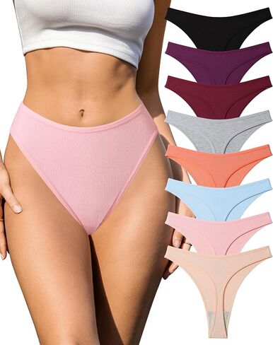 J-pone 8 Pack Thongs for Women High Waisted T Back Panties High Cut No Show Ribbed Underwear Tag Free Breathable Thong in Saudi Arabia