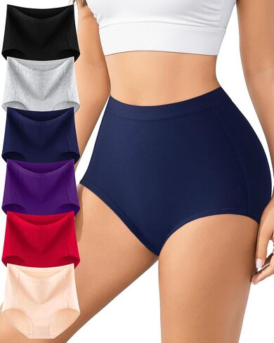 Annenmy Women's High Waisted Cotton Underwear Soft Breathable Full Coverage Briefs Stretch Postpartum Panties 6 Pack in Kuwait
