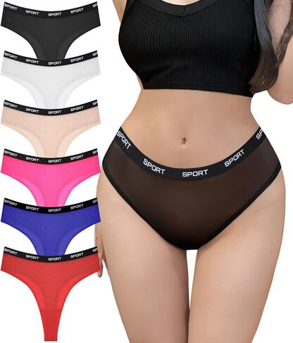 Sexy Womens Thongs See-Through Mesh Panties Breathable Low Waist Stretch No Show Thong Underwear for Women Pack in Saudi Arabia