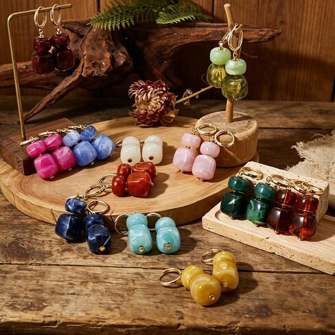 COLOYAN 12 Pairs Multicolor Resin Beaded Drop Earrings for Women | 14K Gold Plated, Hoop Dangle, Lightweight Geometric Square Acrylic, Boho Statement, Women Daily Wear Vacation Gift in Saudi Arabia